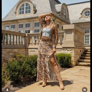 Turquoise haven vintage cowboy print ruffle slit dress size small